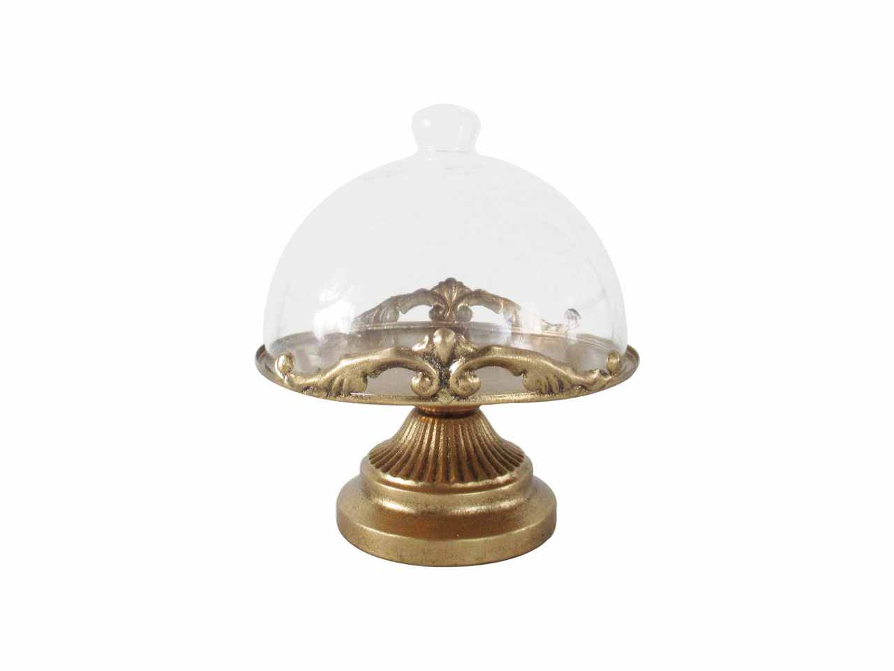 Alzatina in metallo con cupola in vetro d.21xh23,5cm oro