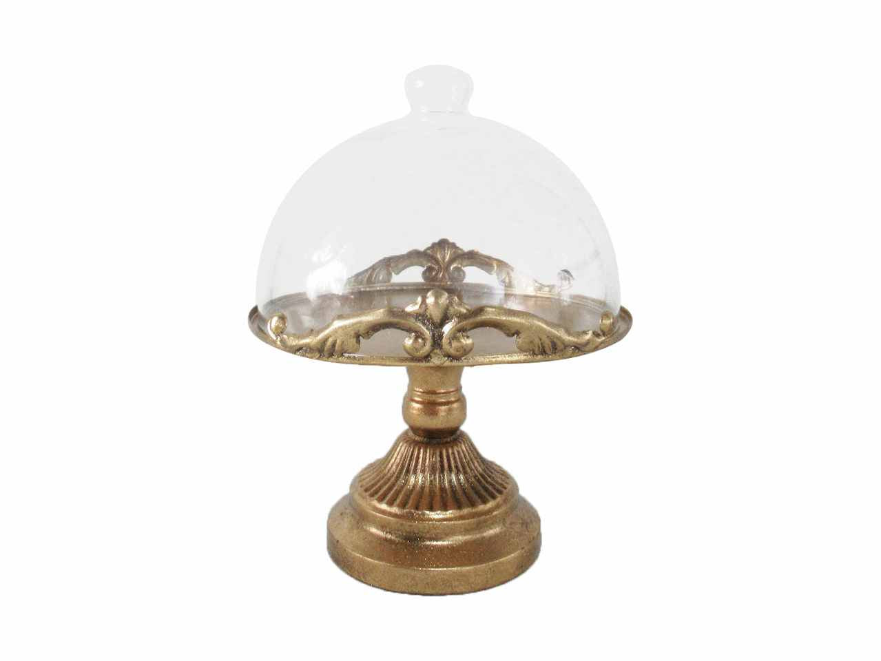 Alzatina in metallo con cupola in vetro d.21xh27,5cm oro
