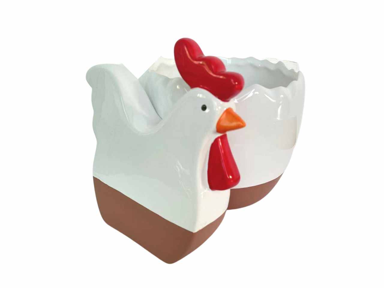 Gallina bicolore con uovo contenitore in ceramica 19x13xh.12