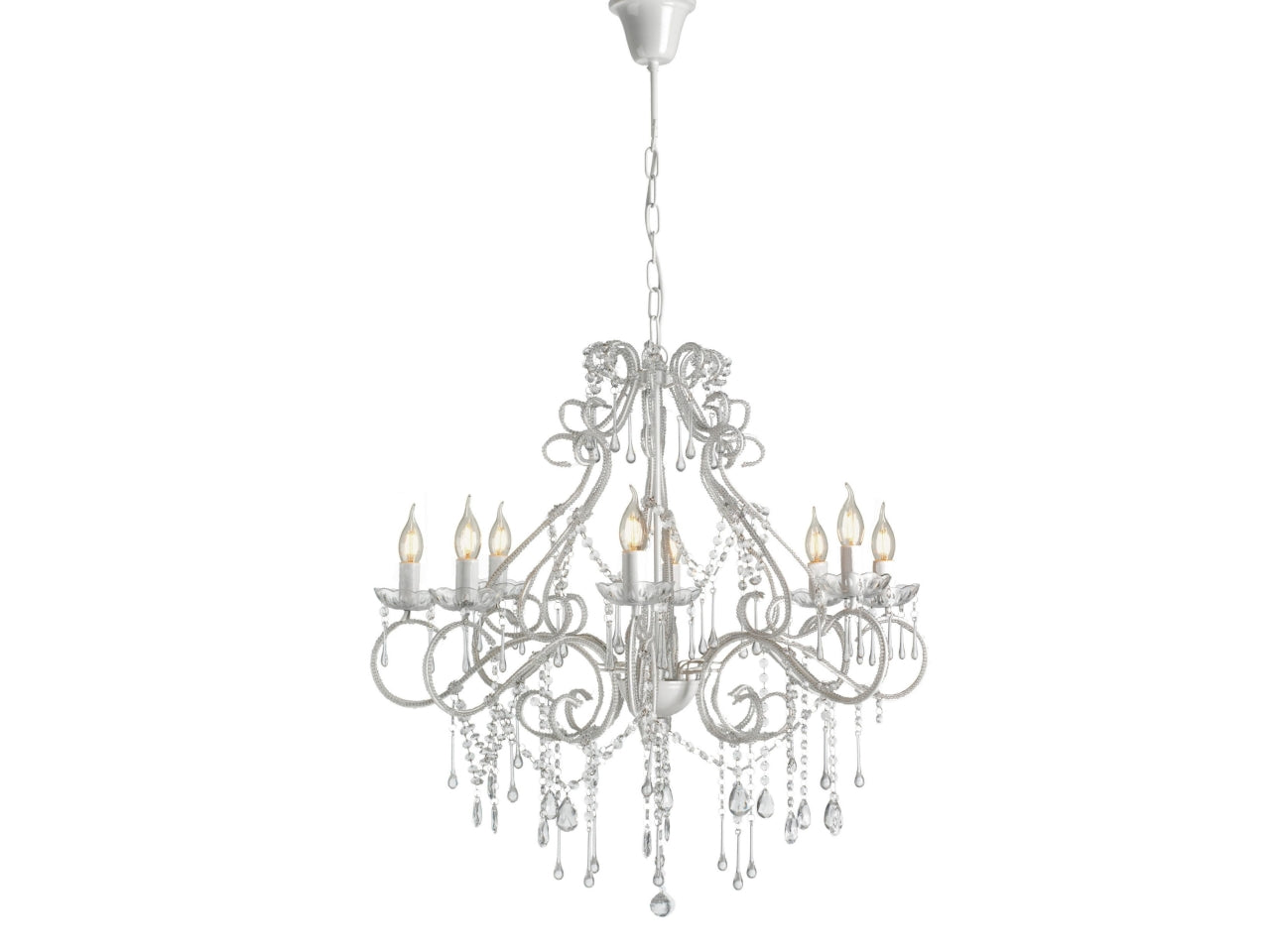 Lampadario vintage classico per soggiorno, bianco con 5 luci in metallo e plastica - tipo di illuminazione semi diretta - sospensione a catena - d.81cm h.80cm - Vimin box