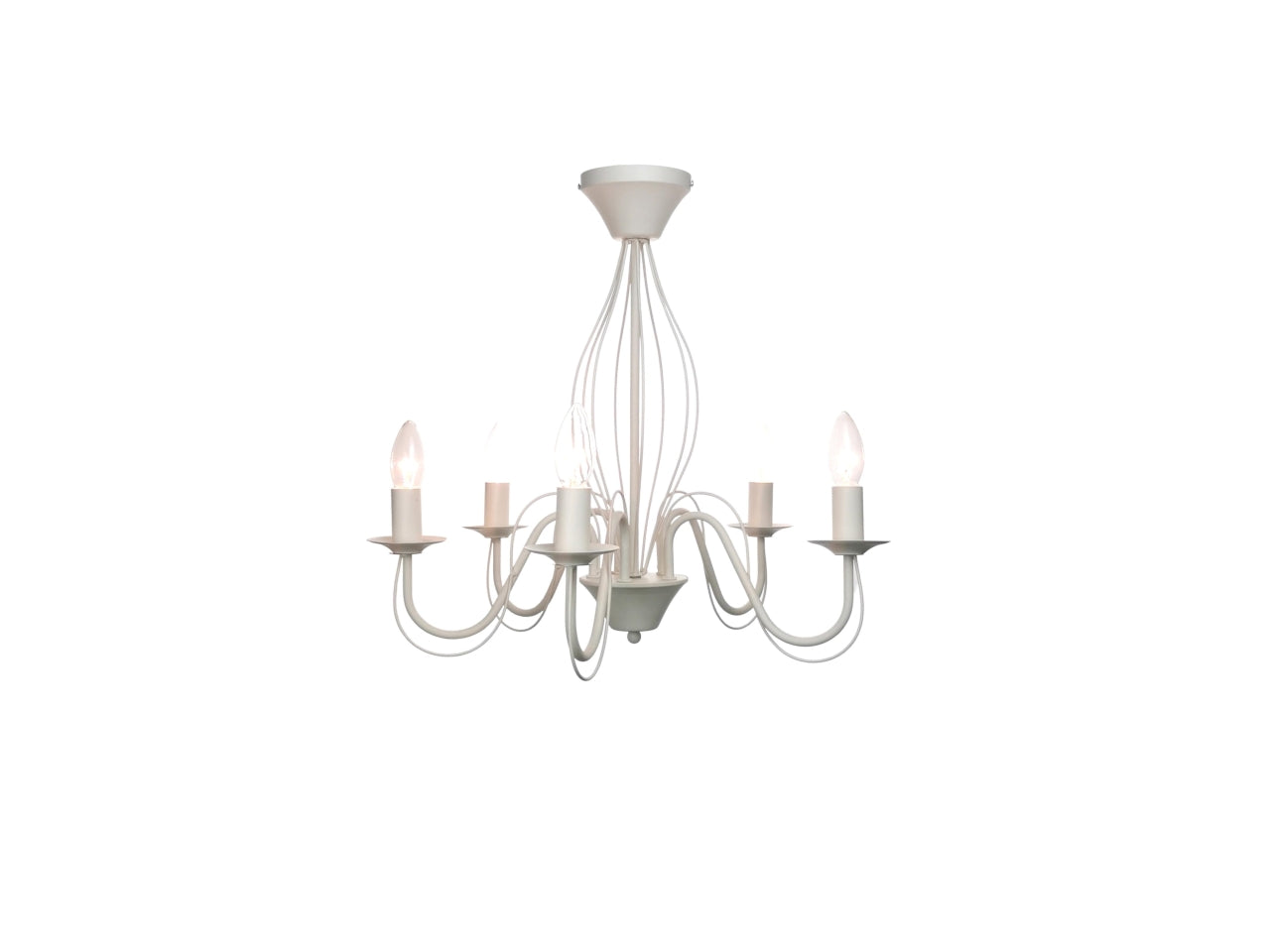 Lampadario a sospensione candelabro per soggiorno stile shabby con 5 luci in metallo avorio, illuminazione semi diretta, d.53xh.46cm - Vimin box