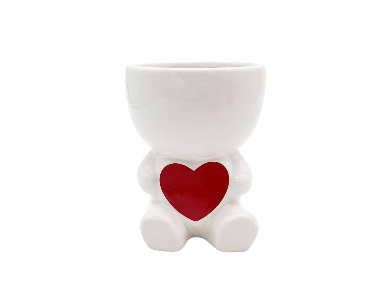 Chachepot omino bianco con cuore rosso in ceramica 11x11xh.14