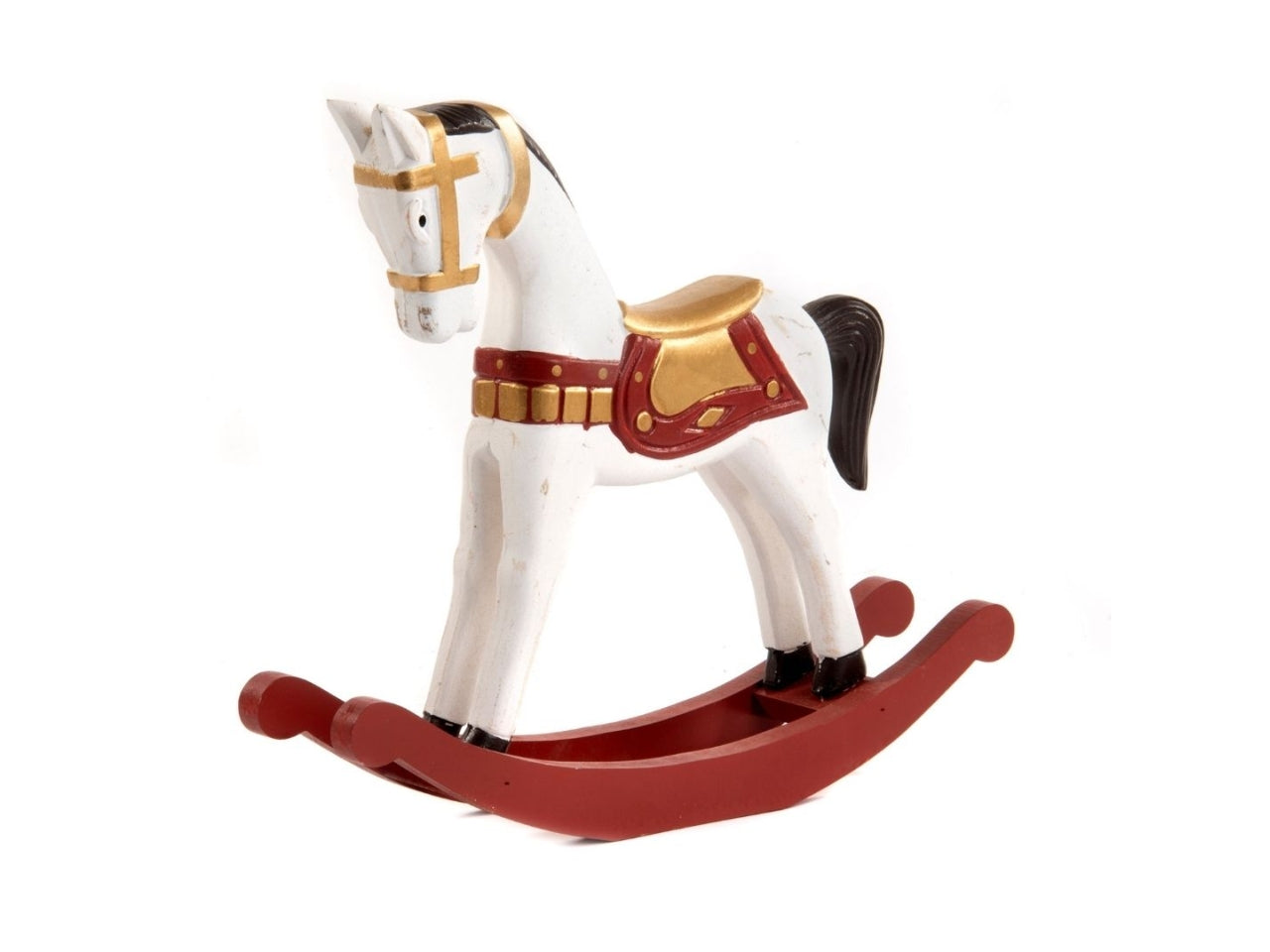 Cavallo a dondolo in legno bianco e rosso 22x6,5x26.5cm