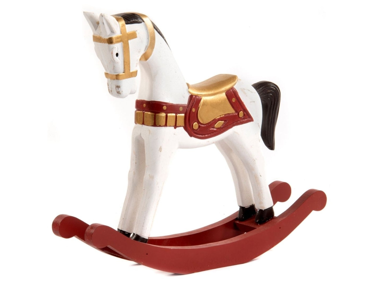 Cavallo a dondolo in legno bianco e rosso 33.5x8.5x38cm