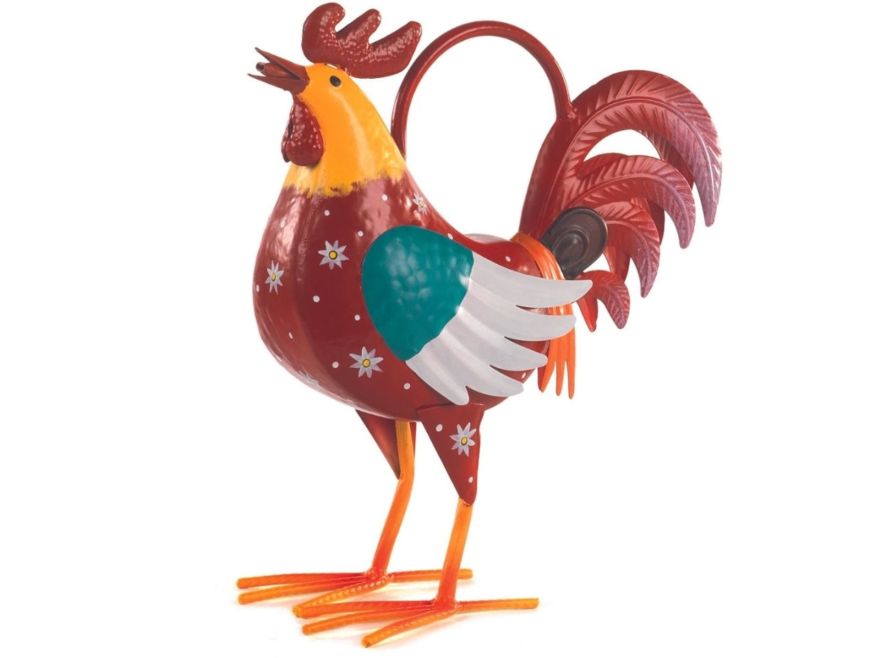 Statua decorativa gallo annaffiatoio country in latta multicolor 14x26x29cm - Viminbox