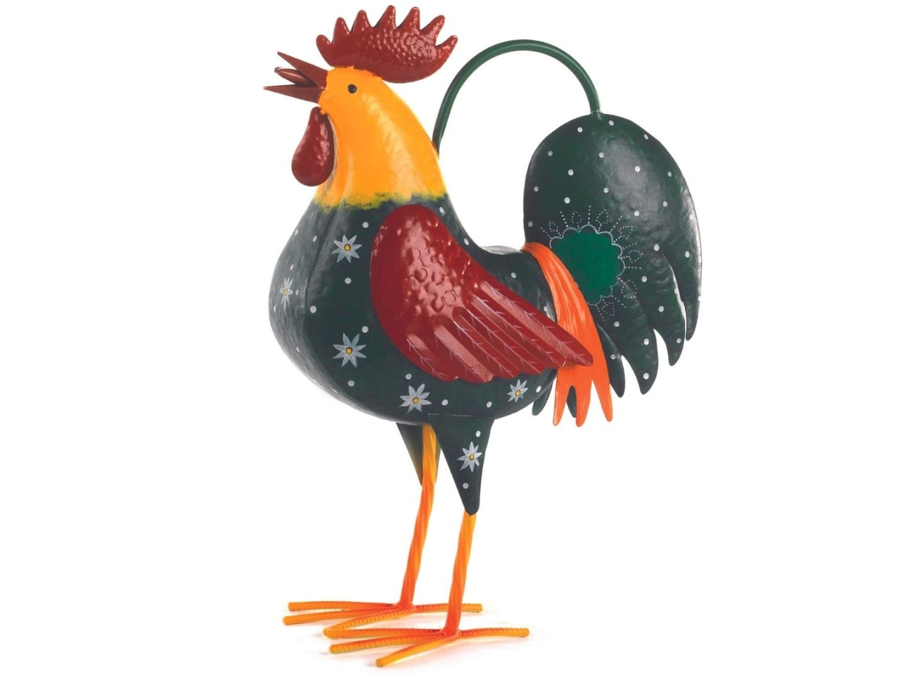 Statua decorativa gallo annaffiatoio country in latta multicolor 19x34x47cm - Viminbox