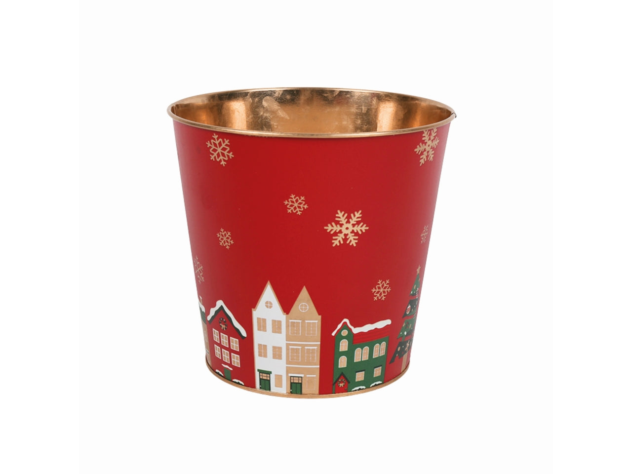 Vaso in metallo rosso con paesaggio natalizio 13x11,5cm