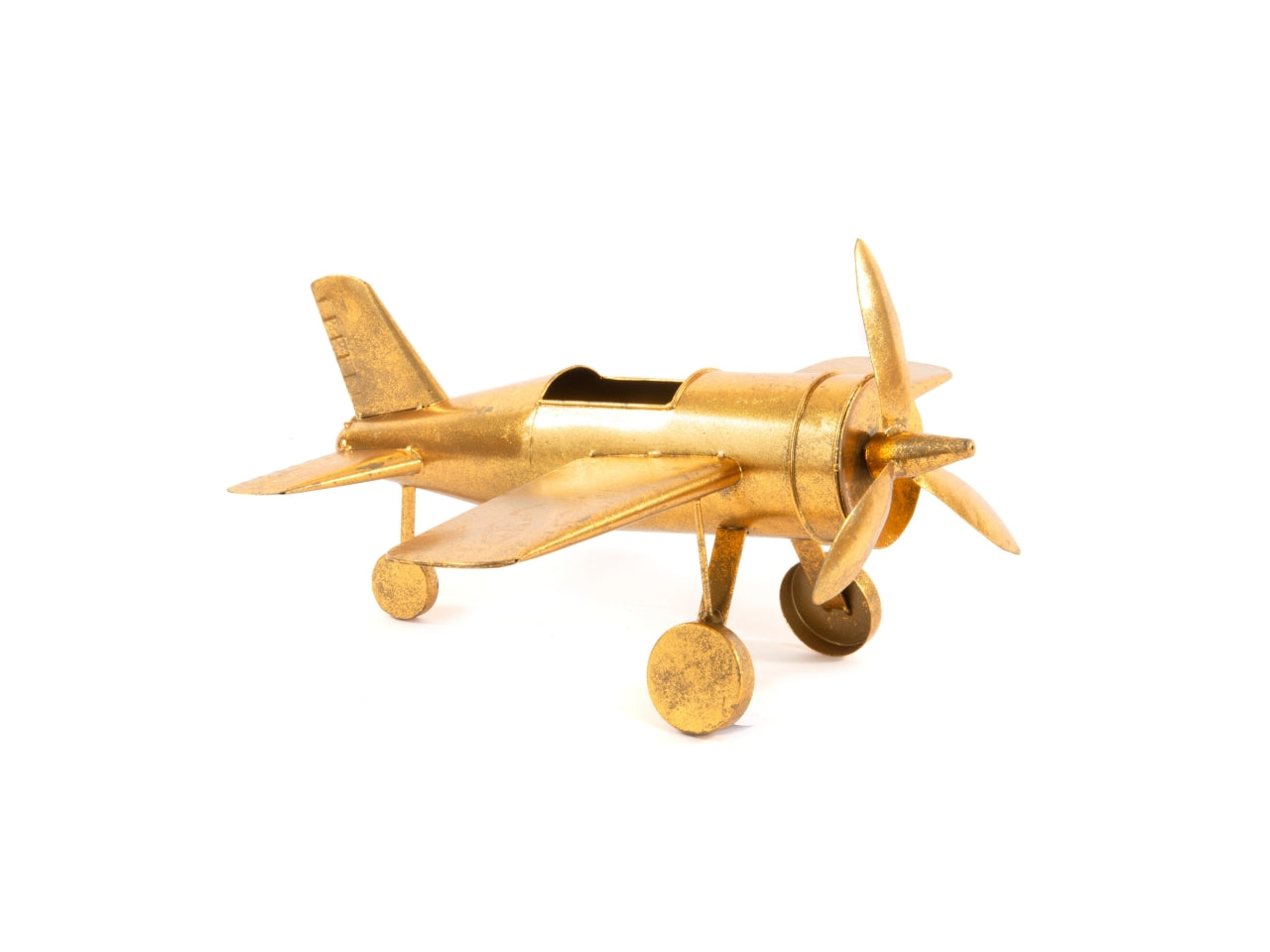 Aereo modellino decorativo in metallo dorato 49x43x22 cm - ViminBox