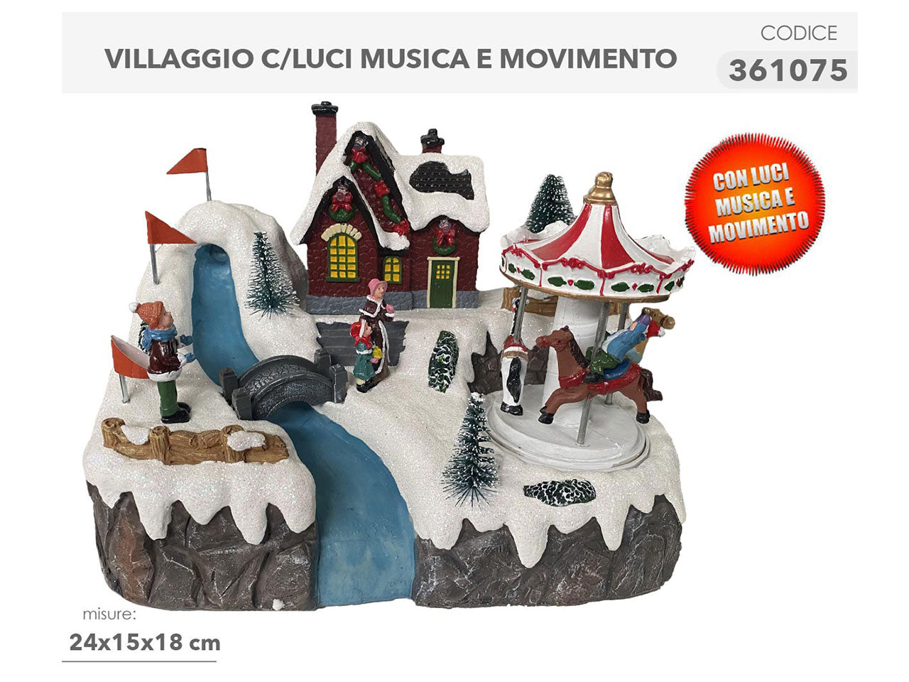 Giostrina villaggio 24x15x18cm con luci, musica e movimento