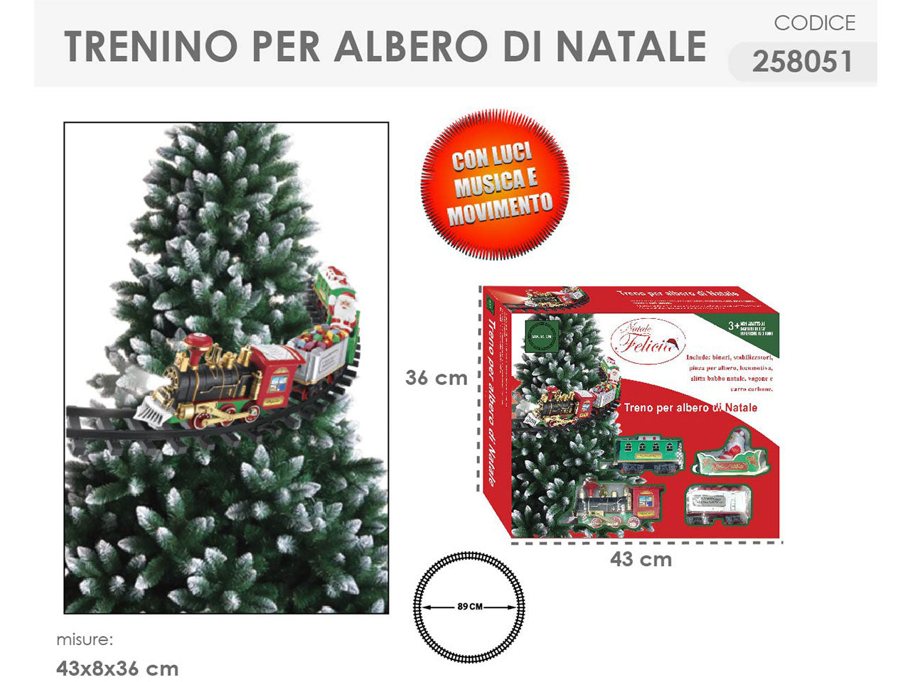 Trenino per albero con luce e musica 43x8x36cm