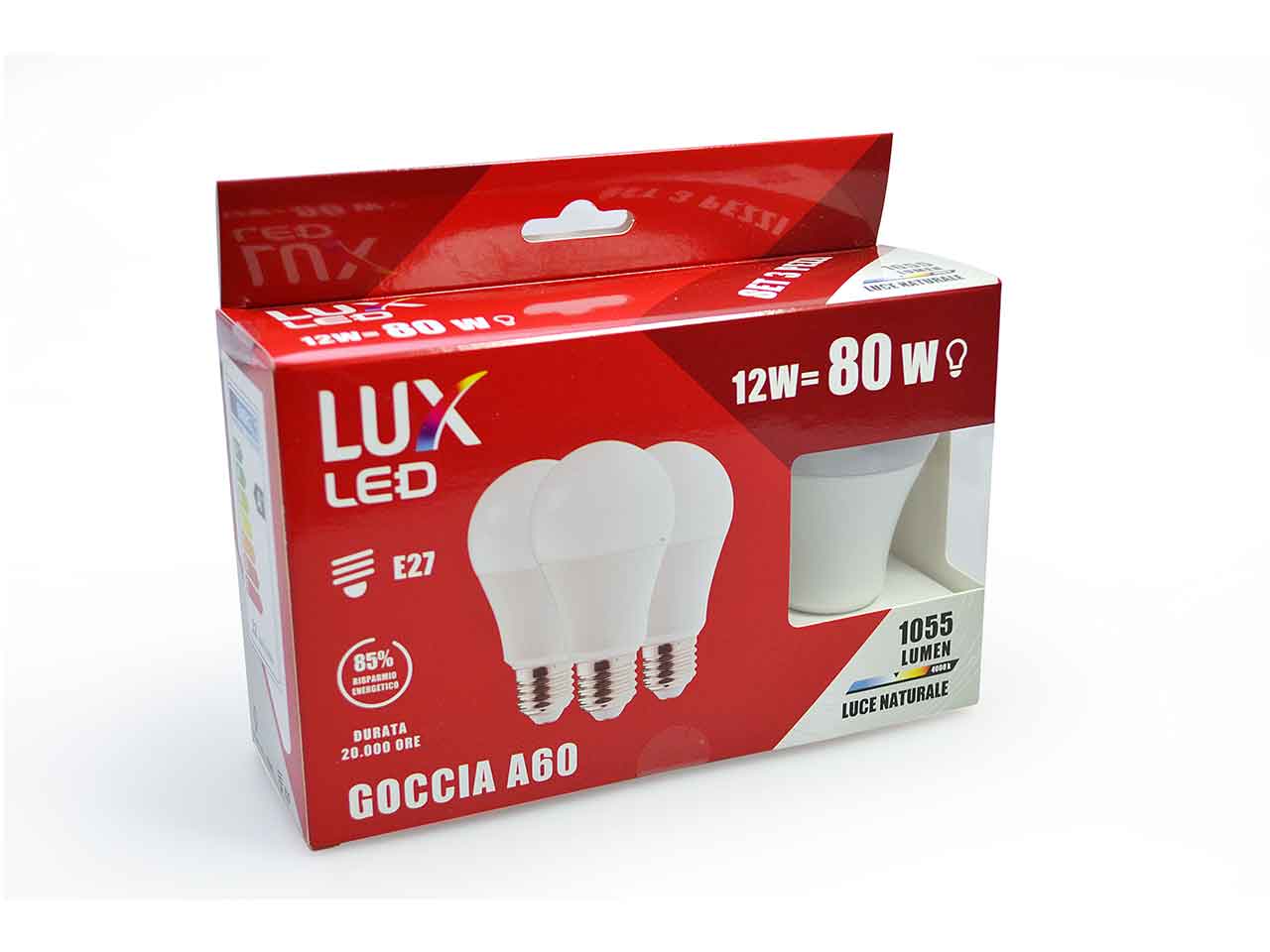 Lampadina 3 pezzi smd a60 12w=80w 1055lm24 lux221