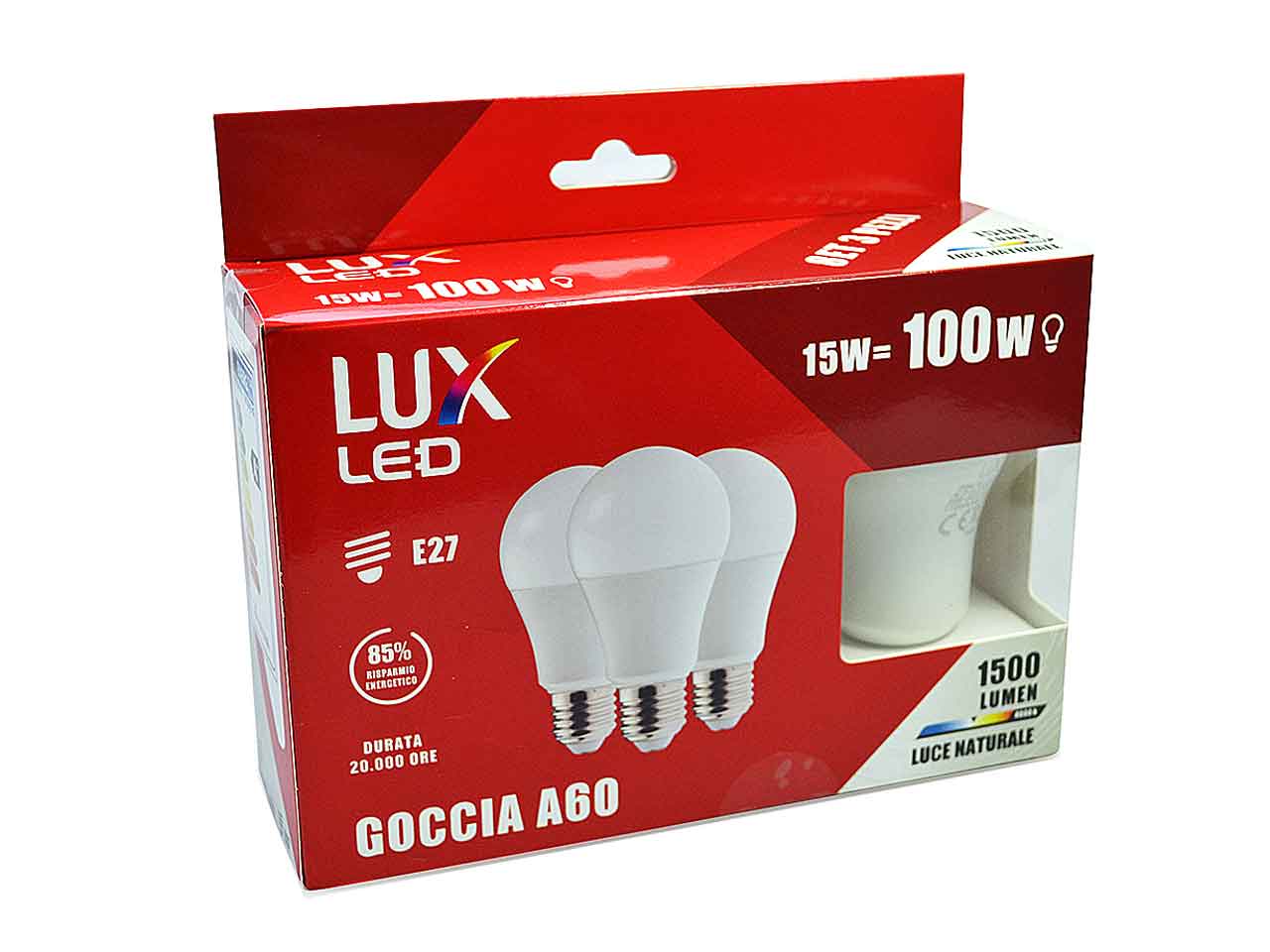 Lampadina 3 pezzi a60 15w 4000k e27 lux222