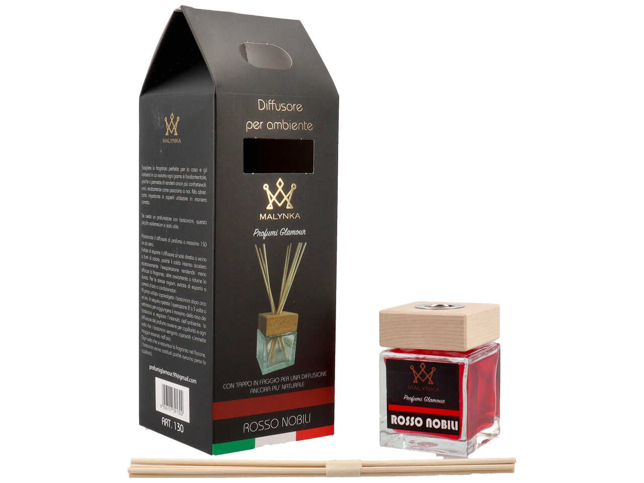 Profumatore 100ml con bacchette rosso nobili