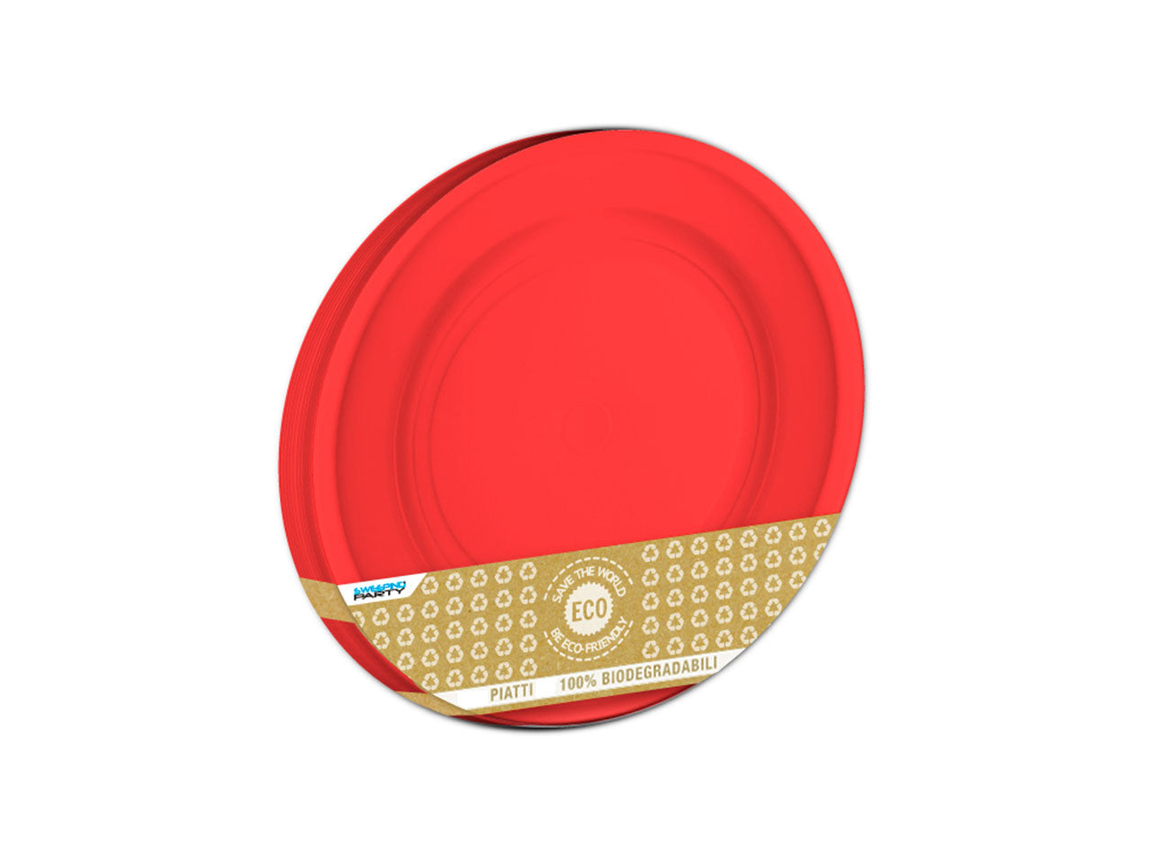 Piatto 7 biodegradabile colore rosso plastic free la confezione comprende 12 piatti