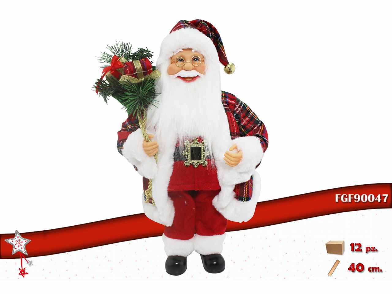 Babbo natale con luce scozzese 40cm