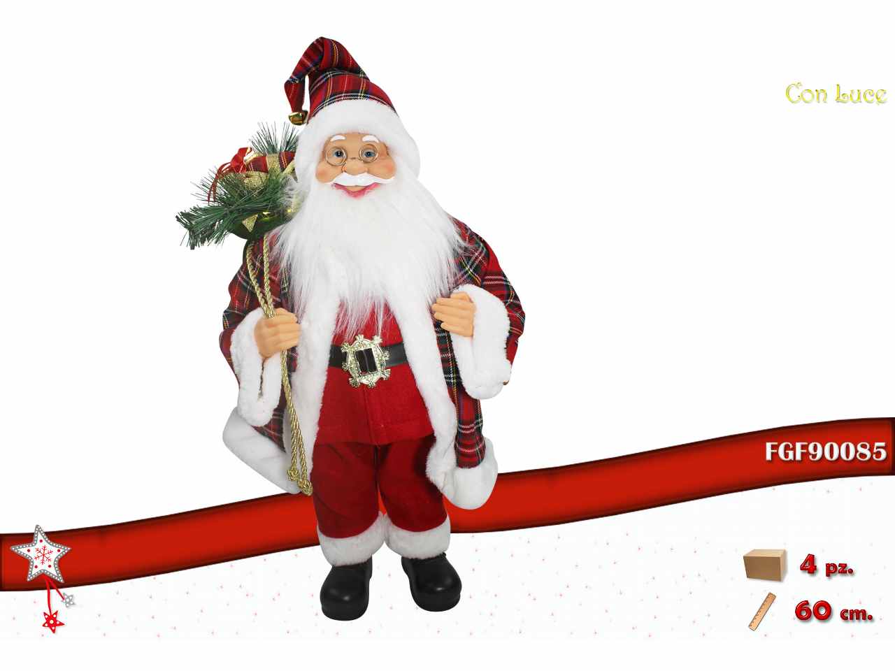 Babbo natale con luce 60cm scozzese