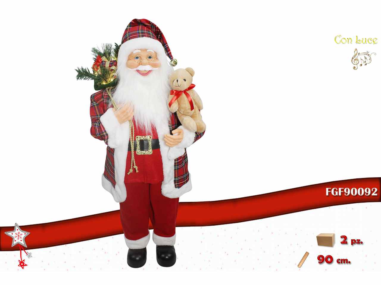 Babbo natale con led e musica 90cm scozzese