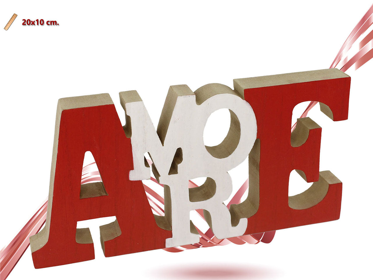 Scritta legno decorativa amore 20x10cm