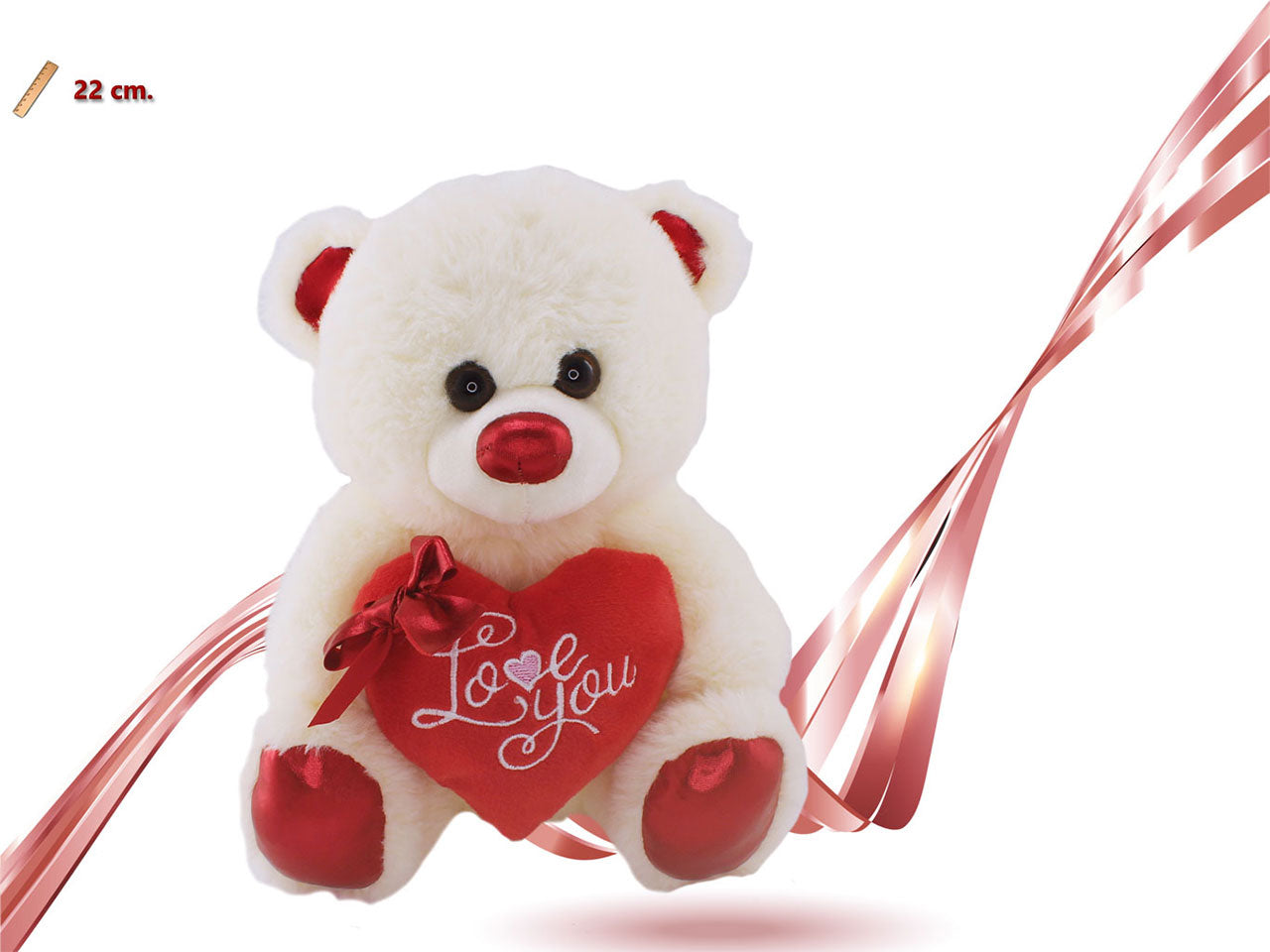 Peluche orso peluche con cuore e rosa 22cm