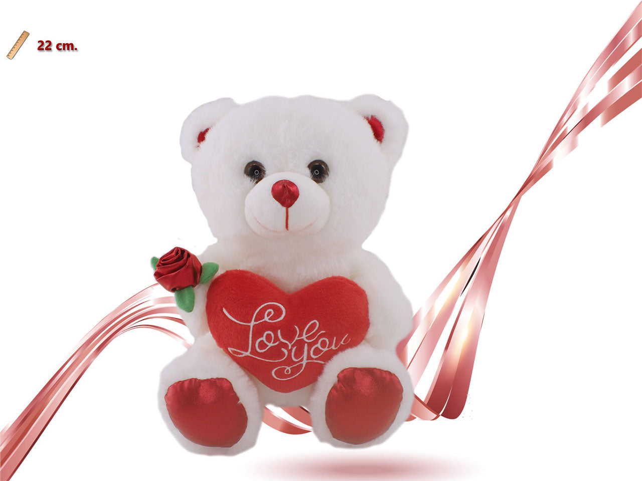 Peluche orso peluche con cuore e rosa 22cm
