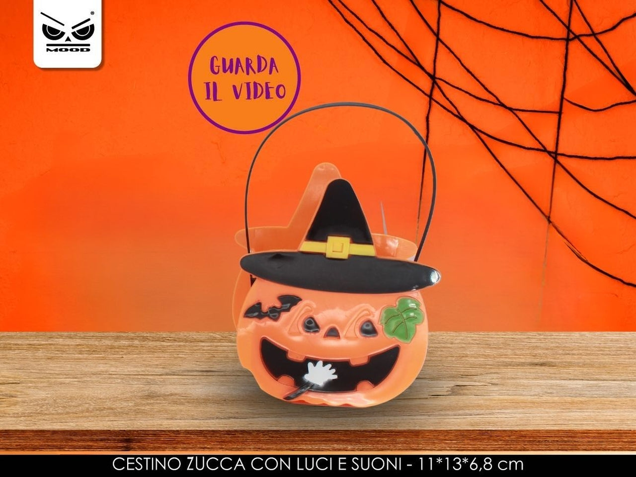 Cestino halloween caramelle zucca con luci e suoni