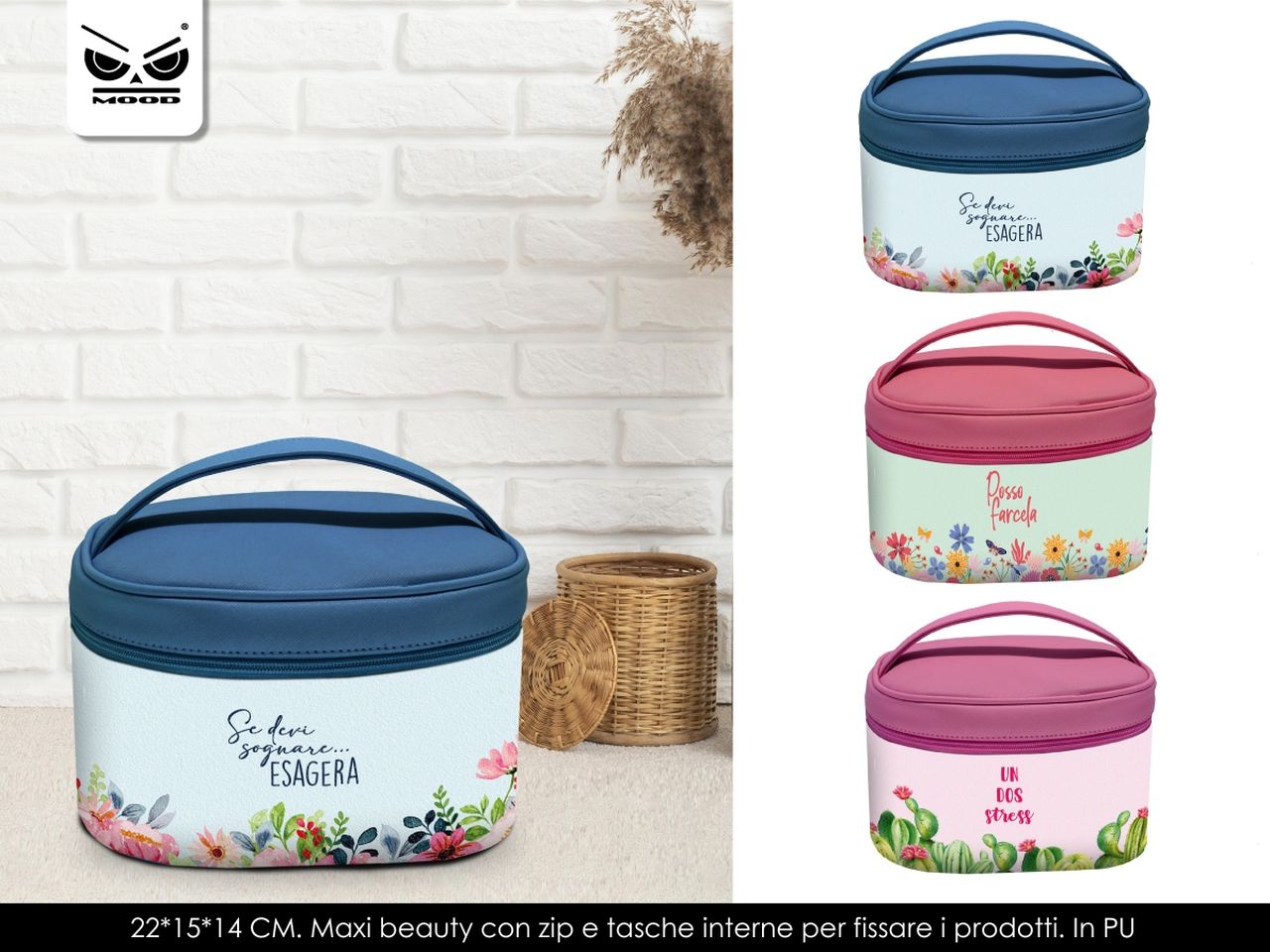 Beauty case flower misura 22x15x14cm con zip e tasche interne