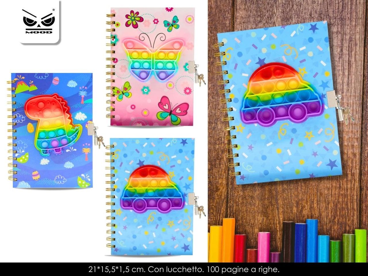 Diario segreto pop it misura 21x15,5x1,5cm con lucchetto e 100 pagine a righe