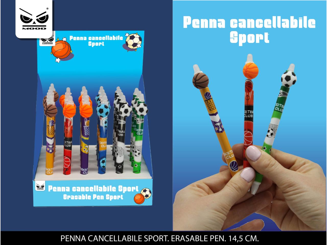 Penna cancellabile sport con inchiostro liquido blu punta da 0,5mm misura 14,5cm