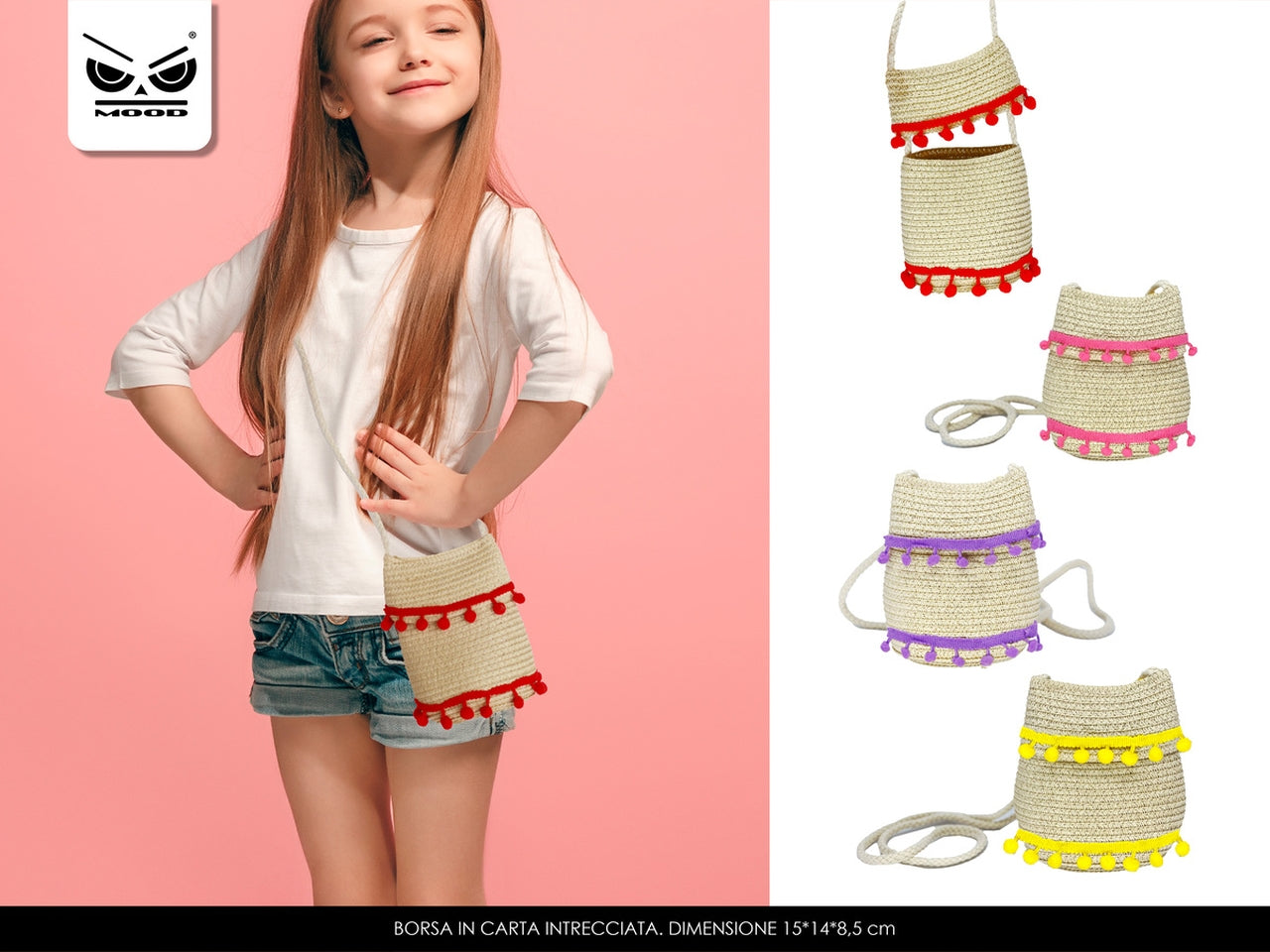 Borsa in carta con pom pom