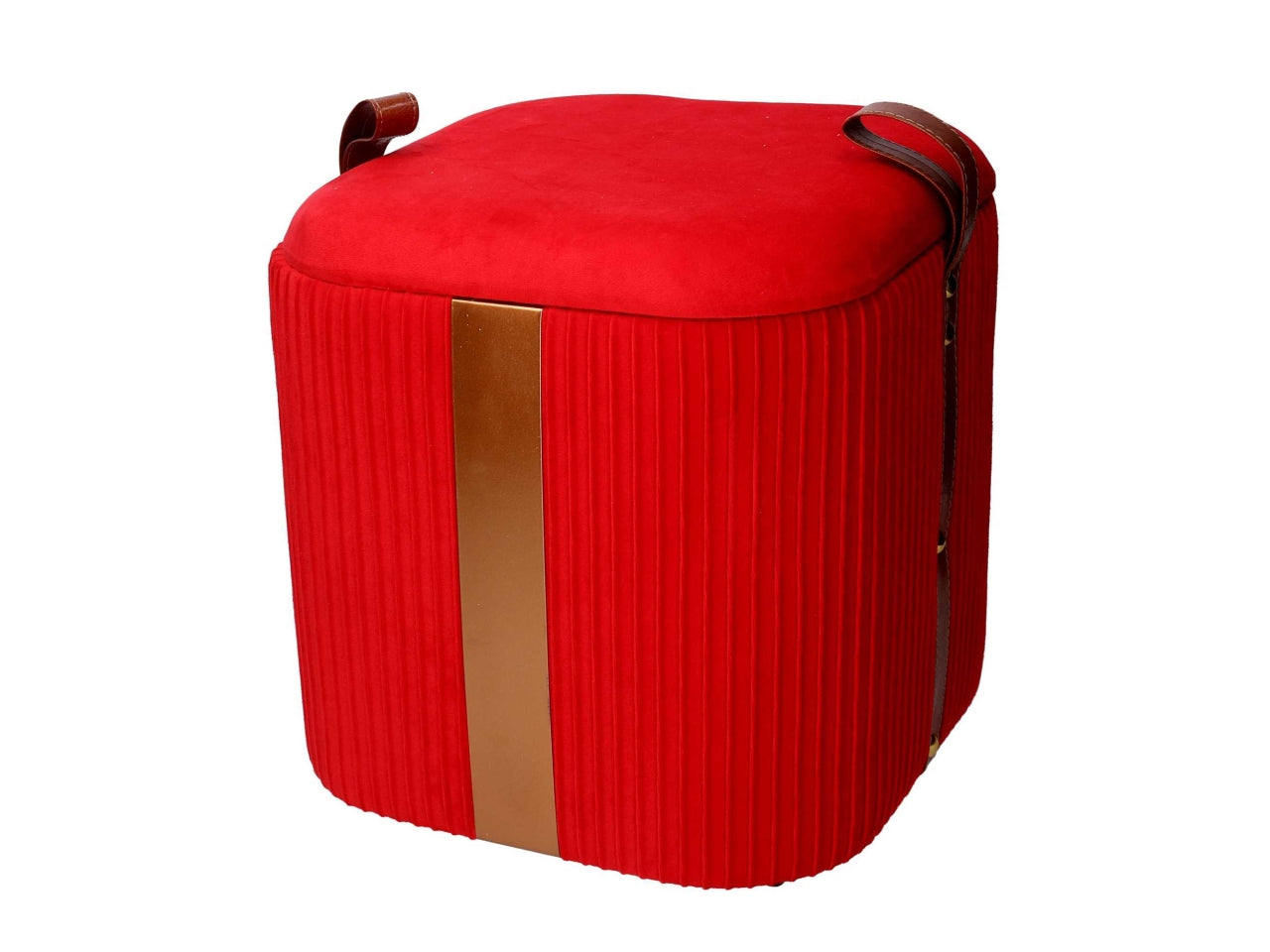 Pouf contenitore in velluto rosso con fascia bronzo 39 cm, 34 cm e 28 cm ,set da 3 pezzi - Vacchetti