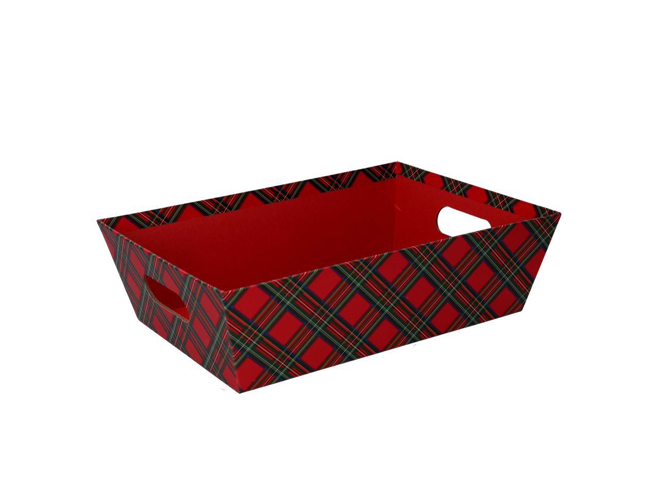 Cesta in cartone colore rosso fantasia scozzese forma rettangolare misura 35x26xh.7cm