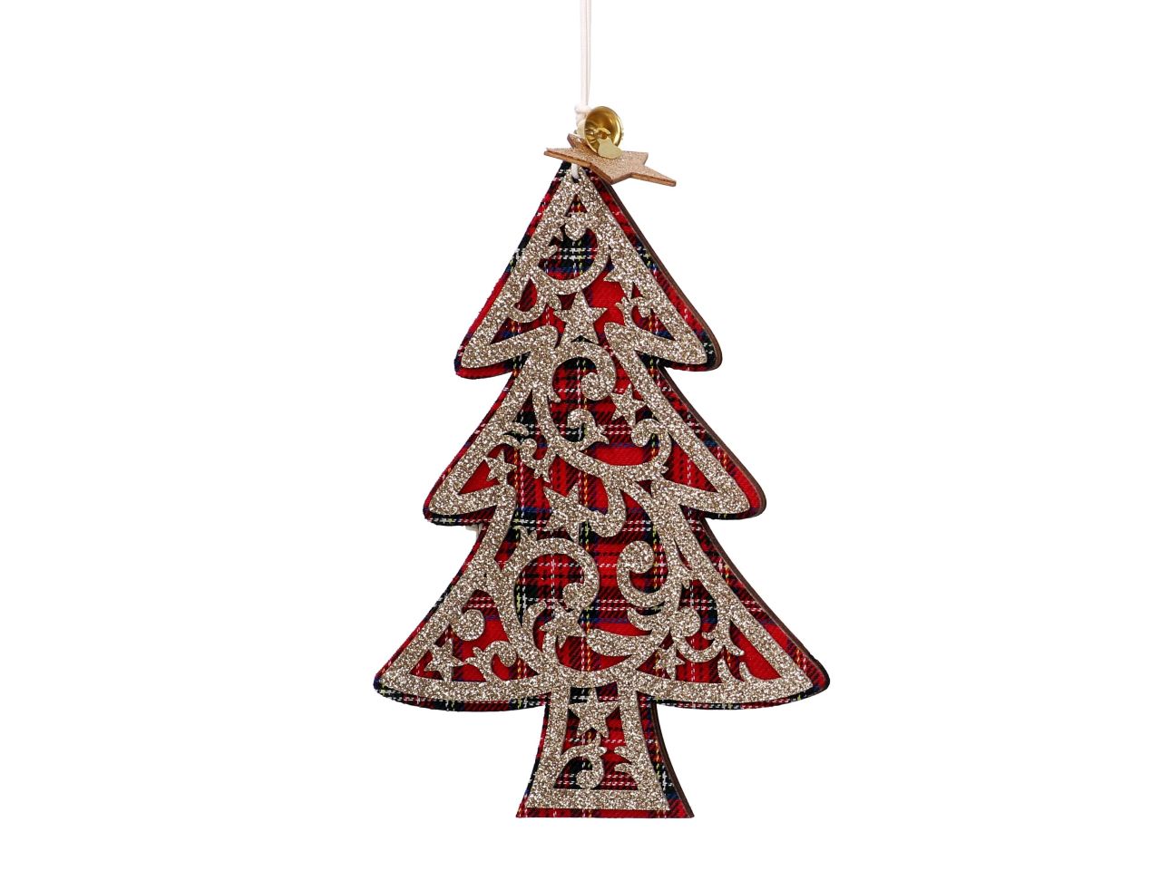 Albero in legno fantasia scozzese colore oro e rosso misura 14,5x0,8x20cm