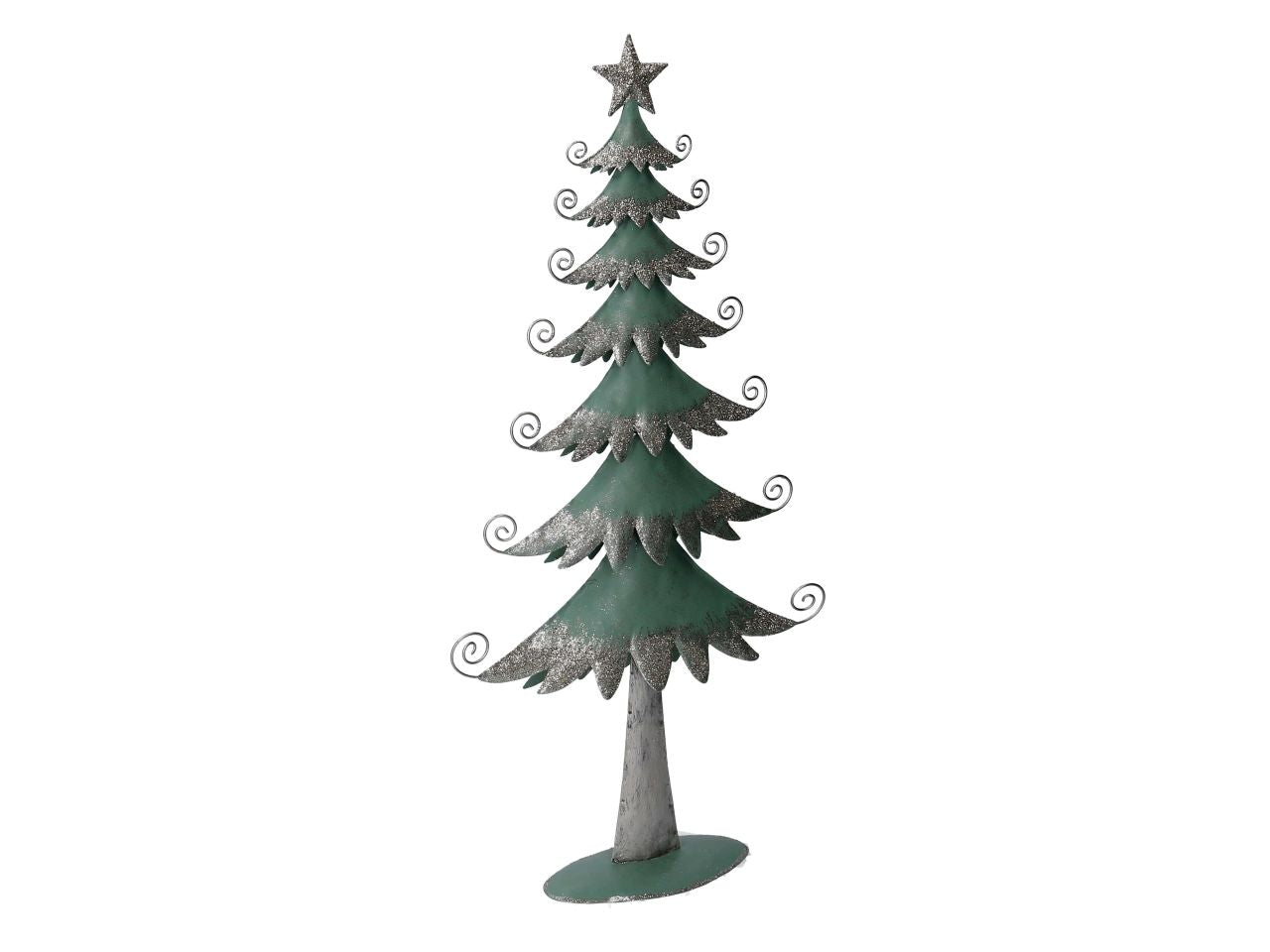 Albero in metallo colore argento e verde salvia misura 26x7,5xh.51,2cm