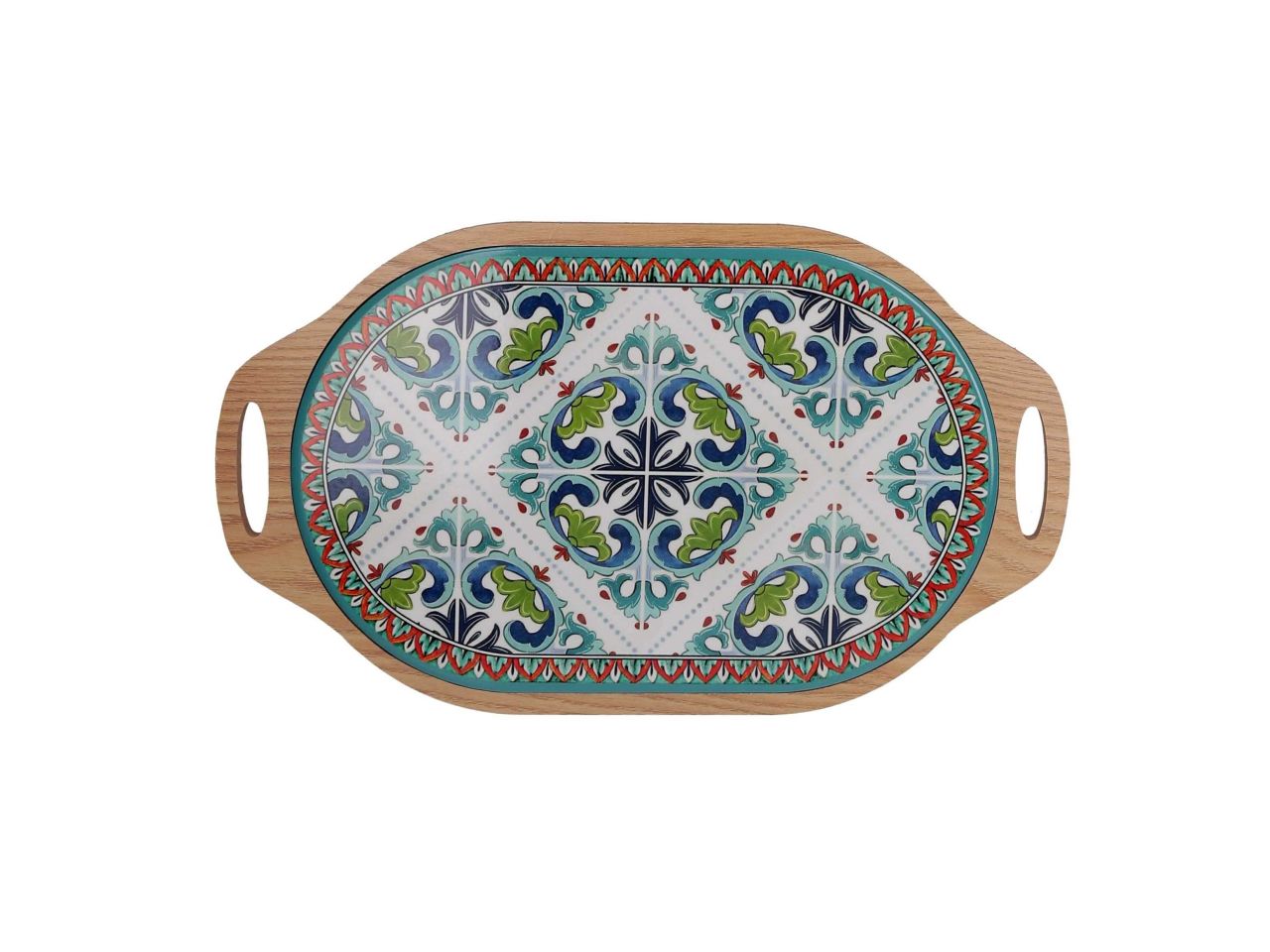 Mattonella in ceramica e legno mandala ovale 2 assortimenti cm19x36x0,9