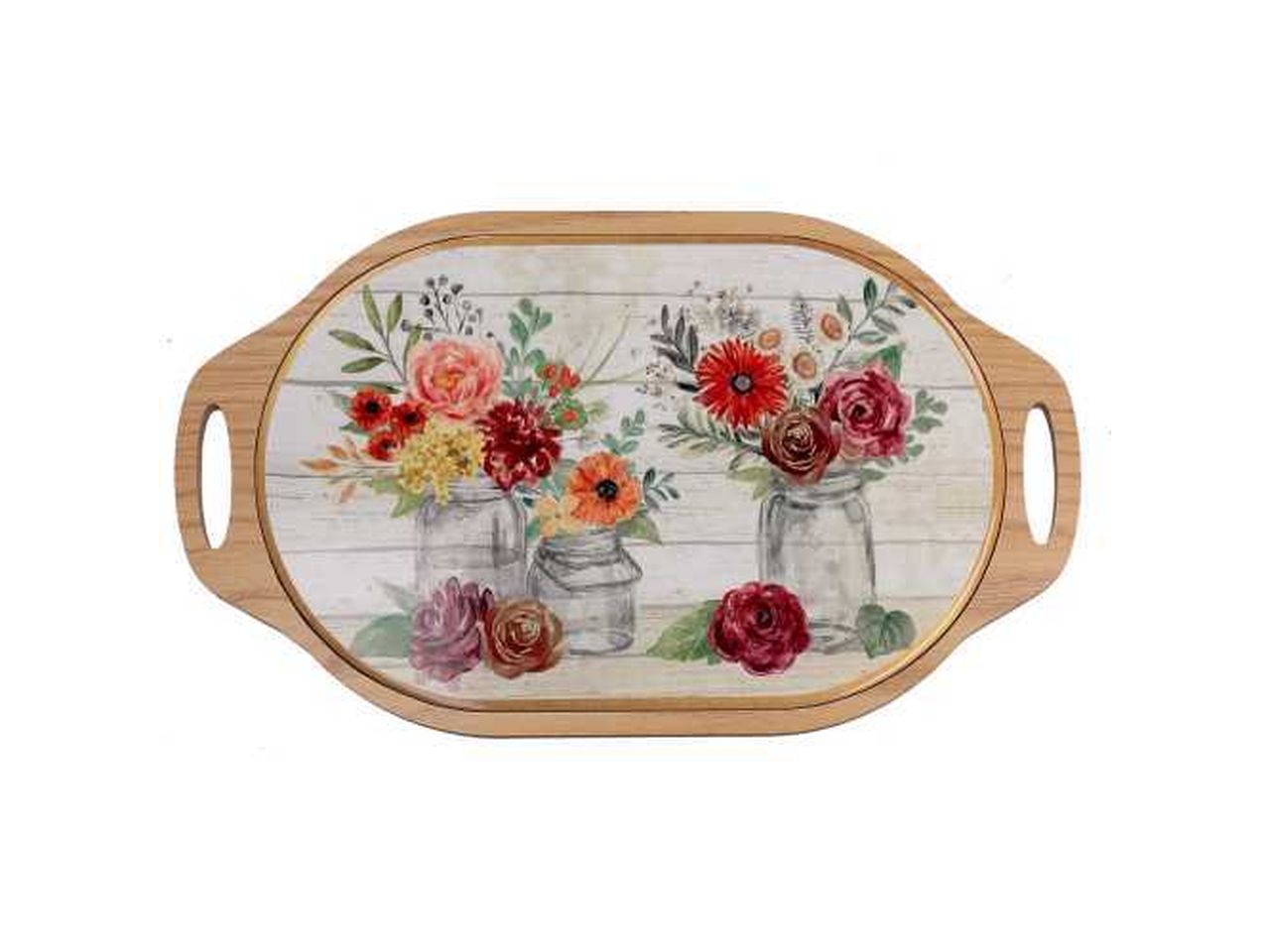 Mattonella in ceramica e legno fiori ovale 2 assortiti cm19x36x0,9