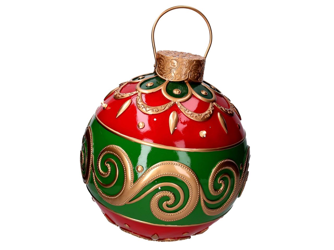 Palla di natale in resina con led colore verde e rosso misura d.41,5xh.44cm