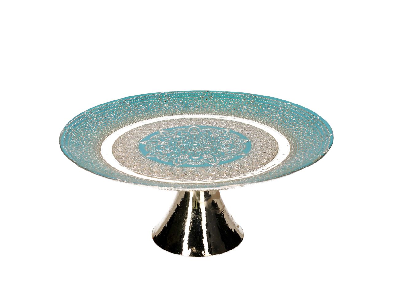 Alzata in vetro siria colore oro e  azzurro misura d.28xh.12cm