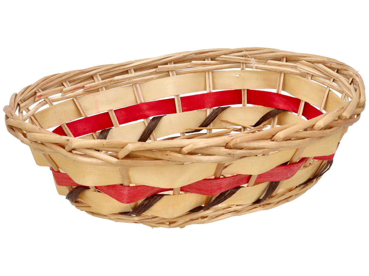 Cesta ovale in vimini colore naturale e rosso misura 30x23xh.9cm