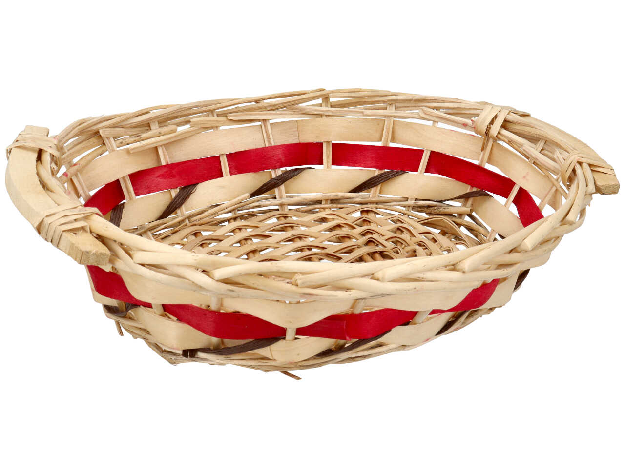 Cesta ovale in vimini colore naturale e rosso misura 34-38x30xh.10cm