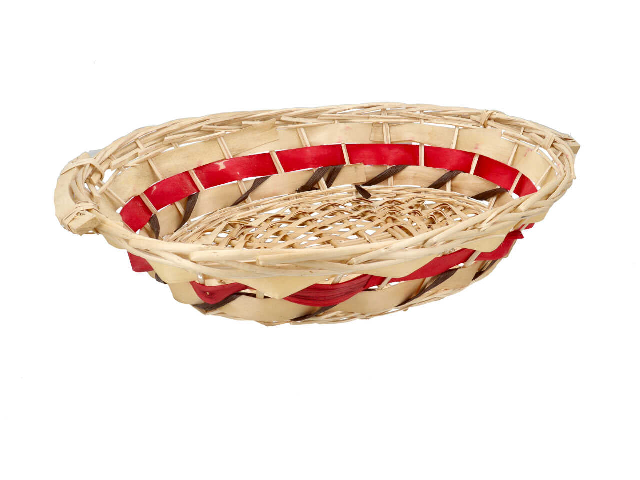 Cesta ovale in vimini colore naturale e rosso misura 51-55x41xh.13cm