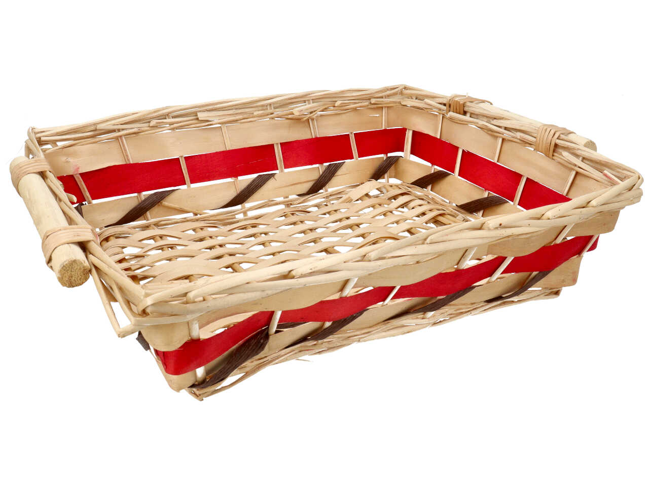 Cesta rettangolare in vimini colore naturale e rosso misura 42-47x35xh.11cm