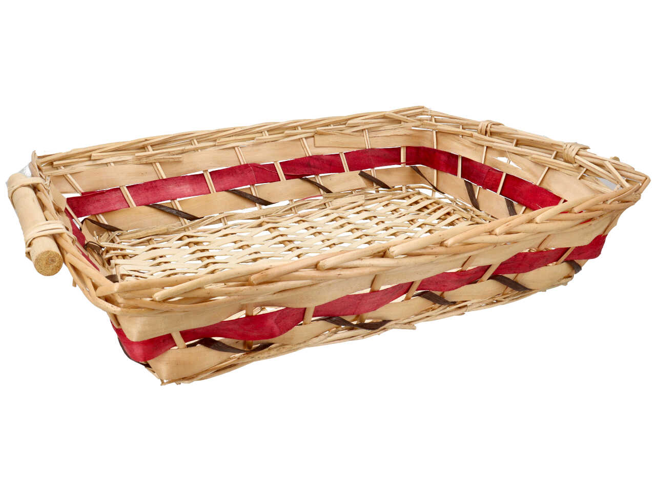 Cesta rettangolare in vimini colore naturale e rosso misura 54-58x40xh.13cm