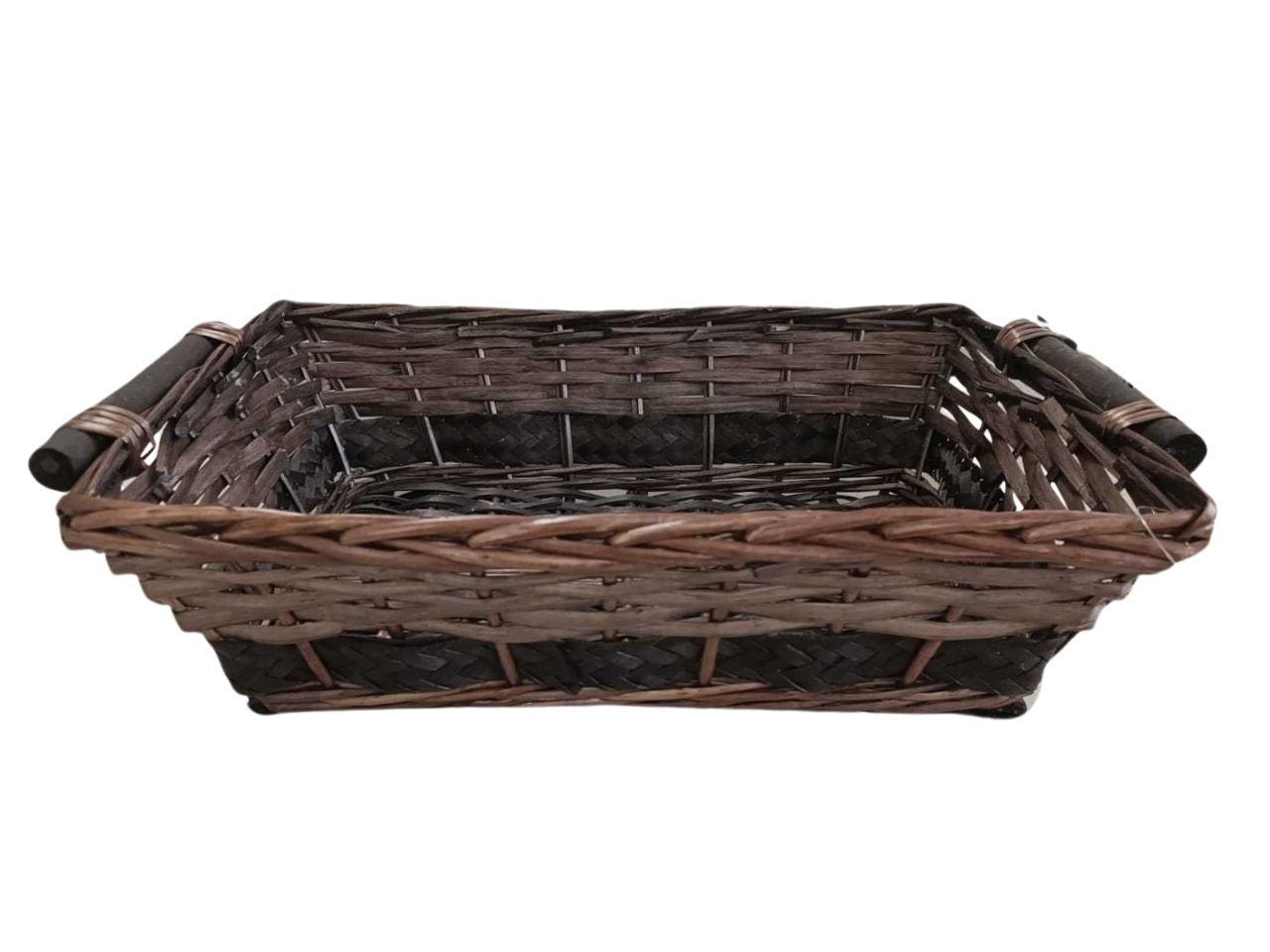 Cesta rettangolare in vimini colore noce scuro 42-47x35xh.11cm