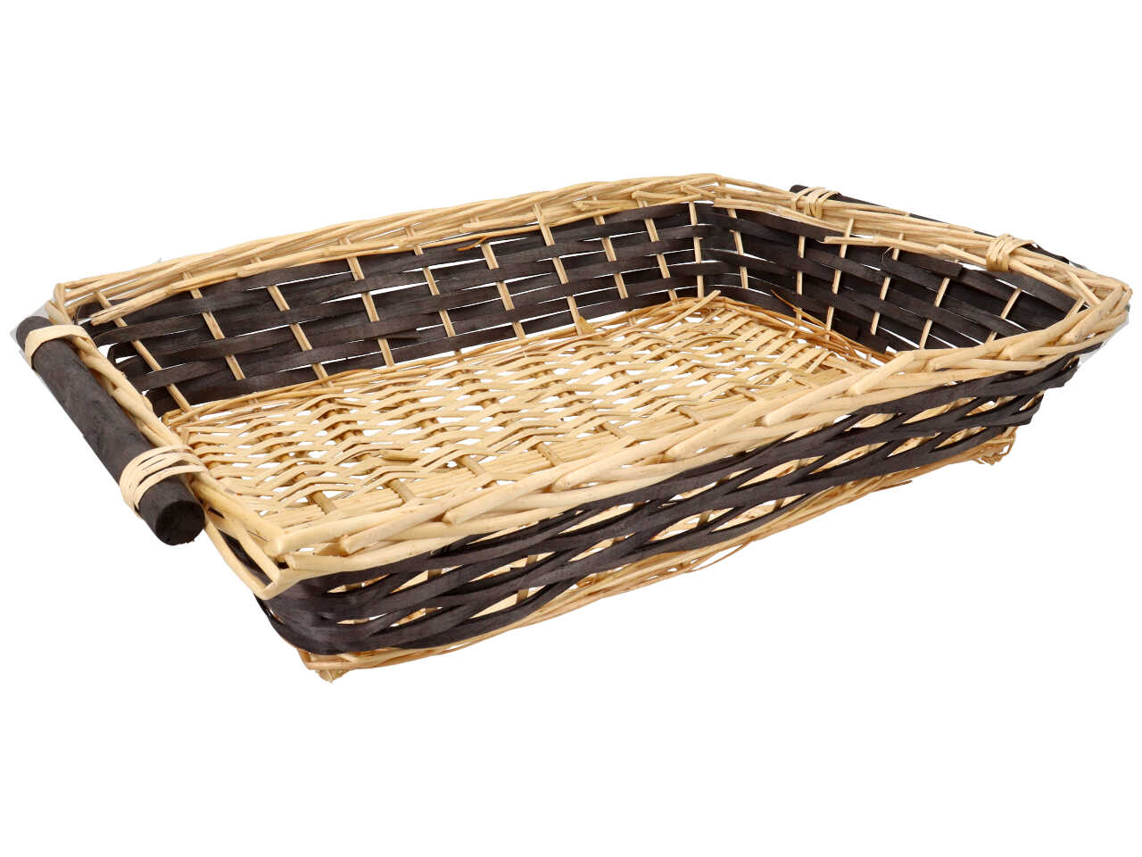 Cesta rettangolare in vimini colore naturale e nero misura 54-57x40xh.13cm