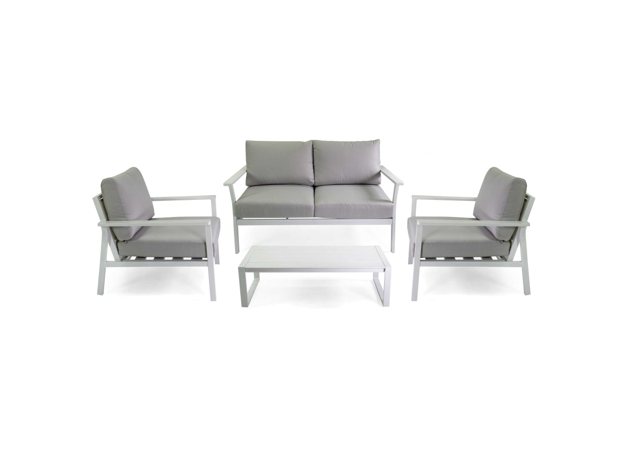 Salotto in alluminio fremont colore bianco con cuscini colore grigio 2 posti