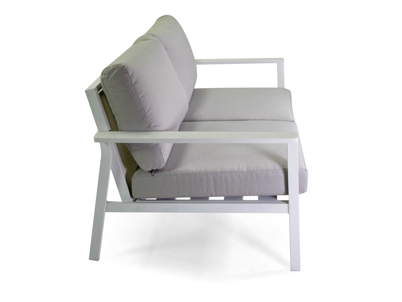 Salotto in alluminio fremont colore bianco con cuscini colore grigio 2 posti