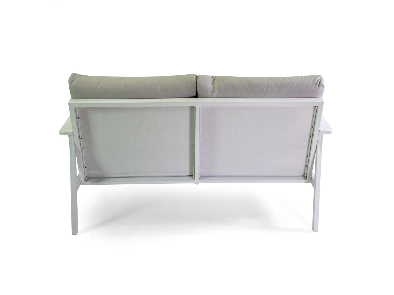 Salotto in alluminio fremont colore bianco con cuscini colore grigio 2 posti