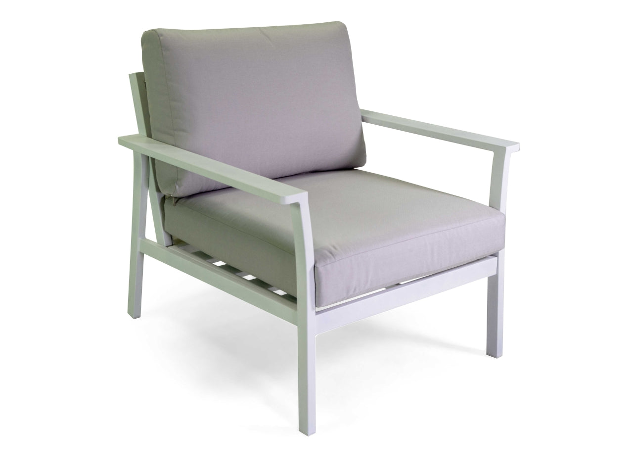 Salotto in alluminio fremont colore bianco con cuscini colore grigio 2 posti