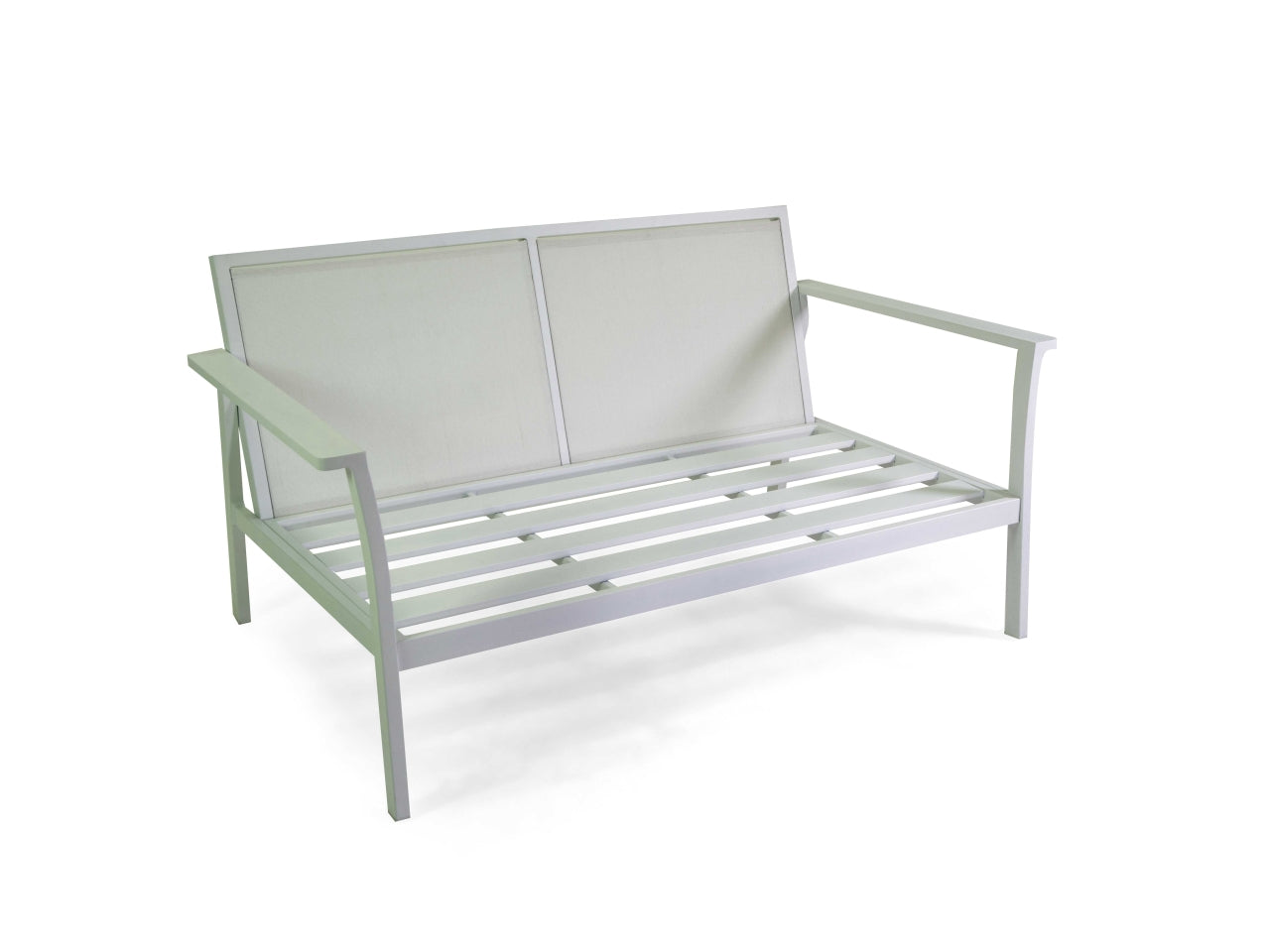 Salotto in alluminio fremont colore bianco con cuscini colore grigio 2 posti