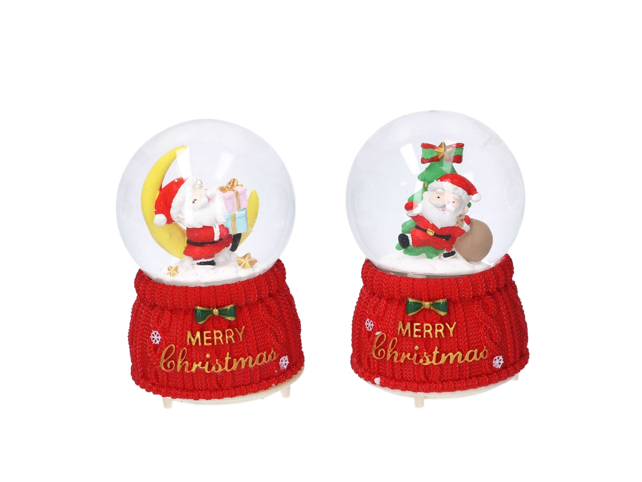 Palla di neve natalizia in vetro e resinba rossa con musica e led 10x16 cm - Vacchetti